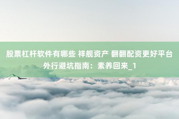 股票杠杆软件有哪些 祥舰资产 翻翻配资更好平台外行避坑指南：素养回来_1