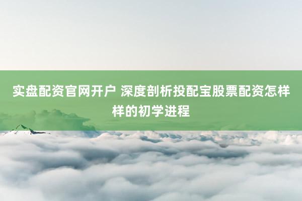 实盘配资官网开户 深度剖析投配宝股票配资怎样样的初学进程