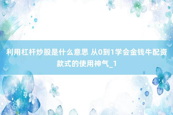 利用杠杆炒股是什么意思 从0到1学会金钱牛配资款式的使用神气_1