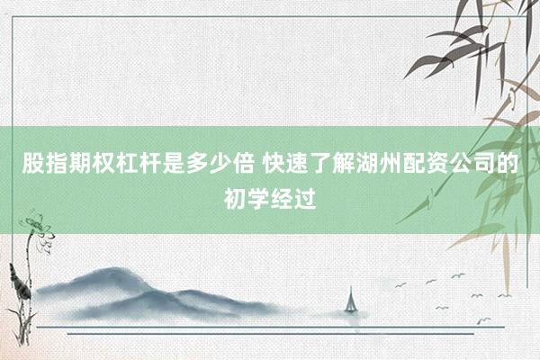 股指期权杠杆是多少倍 快速了解湖州配资公司的初学经过