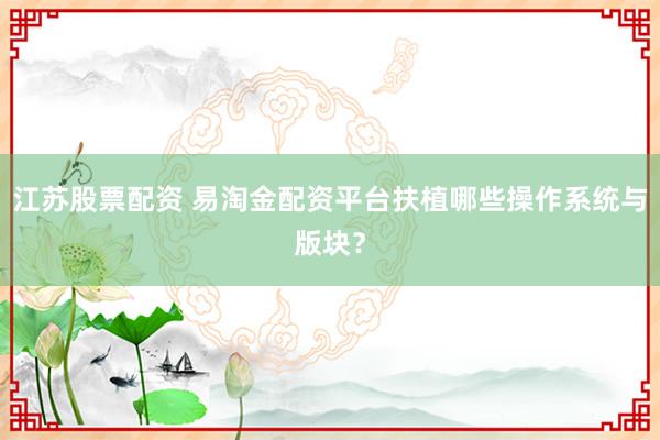 江苏股票配资 易淘金配资平台扶植哪些操作系统与版块？