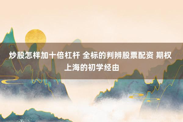 炒股怎样加十倍杠杆 全标的判辨股票配资 期权 上海的初学经由