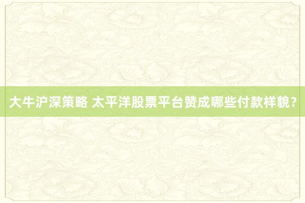 大牛沪深策略 太平洋股票平台赞成哪些付款样貌？