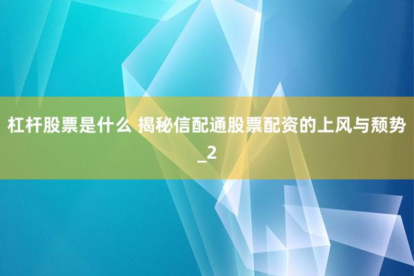 杠杆股票是什么 揭秘信配通股票配资的上风与颓势_2