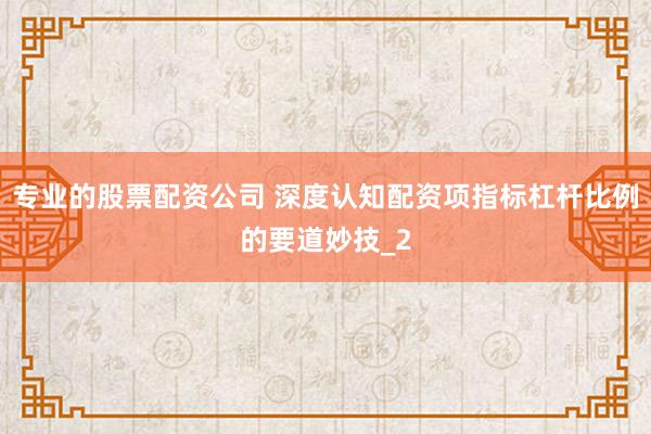 专业的股票配资公司 深度认知配资项指标杠杆比例的要道妙技_2