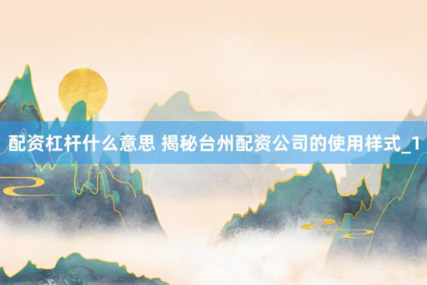 配资杠杆什么意思 揭秘台州配资公司的使用样式_1
