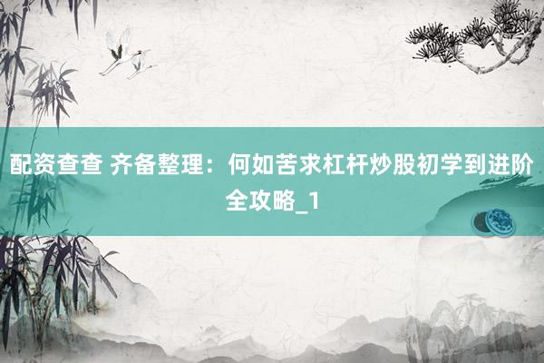 配资查查 齐备整理：何如苦求杠杆炒股初学到进阶全攻略_1