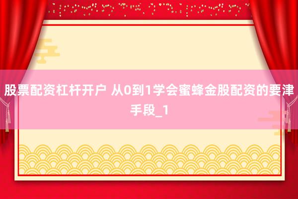 股票配资杠杆开户 从0到1学会蜜蜂金股配资的要津手段_1