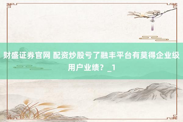 财盛证券官网 配资炒股亏了融丰平台有莫得企业级用户业绩？_1