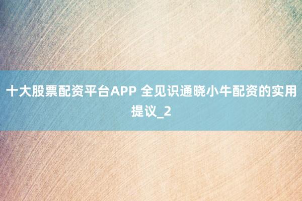 十大股票配资平台APP 全见识通晓小牛配资的实用提议_2