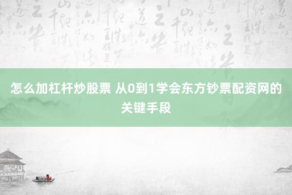 怎么加杠杆炒股票 从0到1学会东方钞票配资网的关键手段