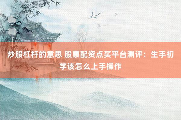 炒股杠杆的意思 股票配资点买平台测评：生手初学该怎么上手操作