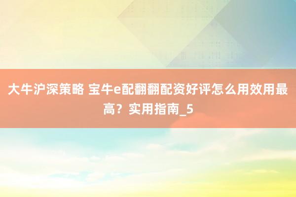 大牛沪深策略 宝牛e配翻翻配资好评怎么用效用最高？实用指南_5