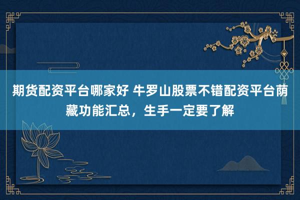 期货配资平台哪家好 牛罗山股票不错配资平台荫藏功能汇总，生手一定要了解