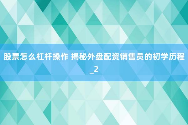 股票怎么杠杆操作 揭秘外盘配资销售员的初学历程_2