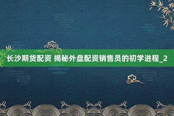 长沙期货配资 揭秘外盘配资销售员的初学进程_2