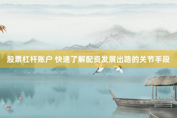 股票杠杆账户 快速了解配资发展出路的关节手段