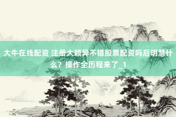 大牛在线配资 注册大颖异不错股票配资吗后明慧什么？操作全历程来了_1