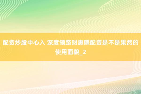 配资炒股中心入 深度领路财惠赚配资是不是果然的使用面貌_2
