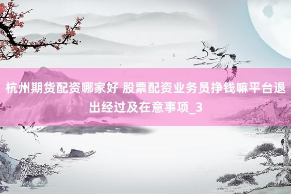 杭州期货配资哪家好 股票配资业务员挣钱嘛平台退出经过及在意事项_3