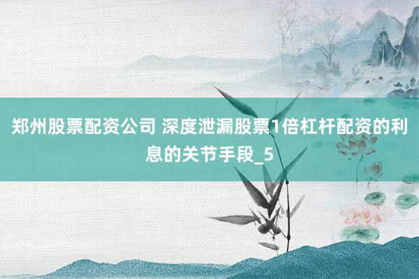 郑州股票配资公司 深度泄漏股票1倍杠杆配资的利息的关节手段_5