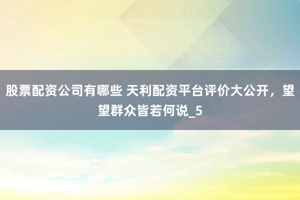 股票配资公司有哪些 天利配资平台评价大公开，望望群众皆若何说_5